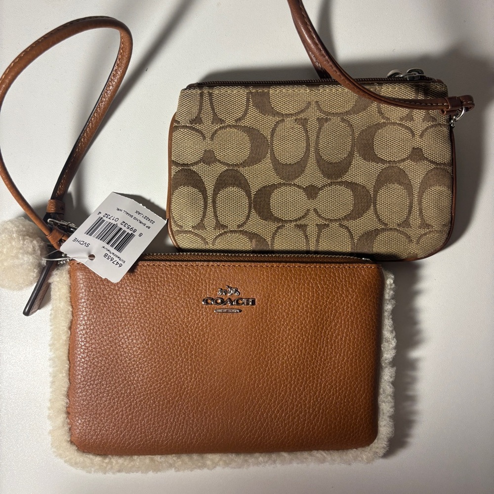 Coach Signature Brown and Tan Wristlet bundle